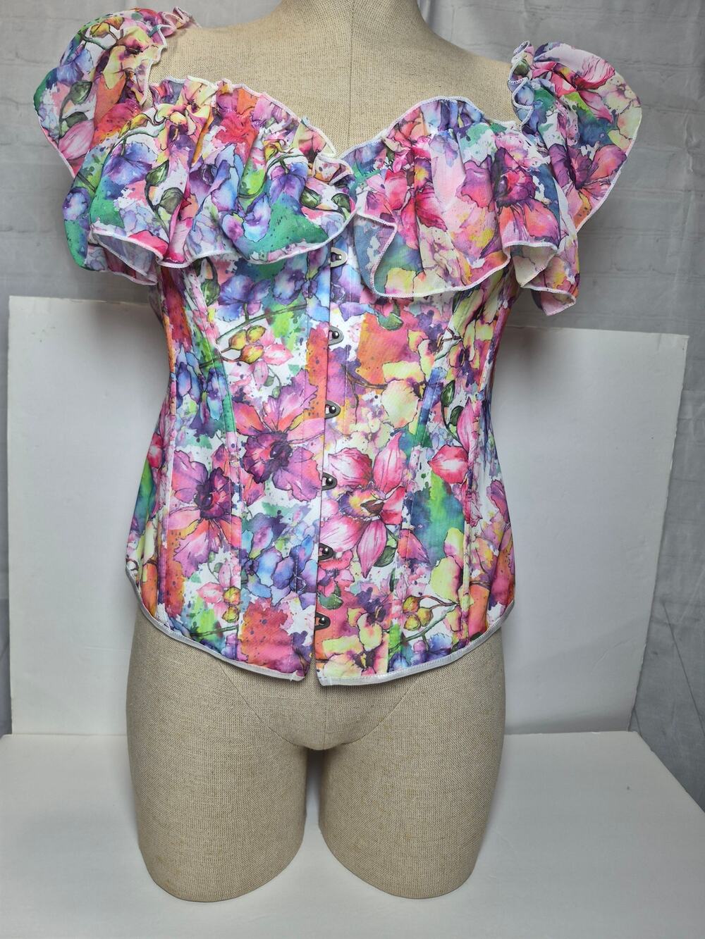 Floral Corset size 2XL, off shoulder sleeves. Unbranded